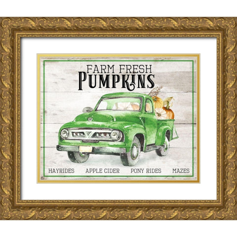 Farm Fresh Pumpkins Gold Ornate Wood Framed Art Print with Double Matting by Santiago, Daniela