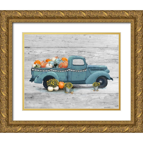Harvest Blue Truck Gold Ornate Wood Framed Art Print with Double Matting by Nan
