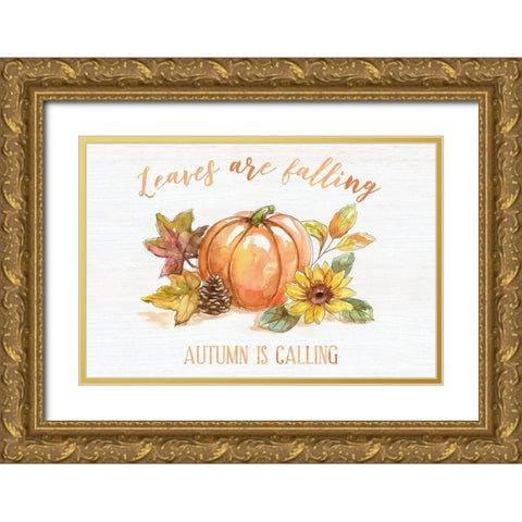 Autumn Blessings Gold Ornate Wood Framed Art Print with Double Matting by Nan