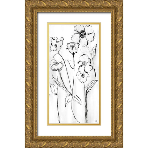 Sketchy Wildflowers II Gold Ornate Wood Framed Art Print with Double Matting by Jill, Susan