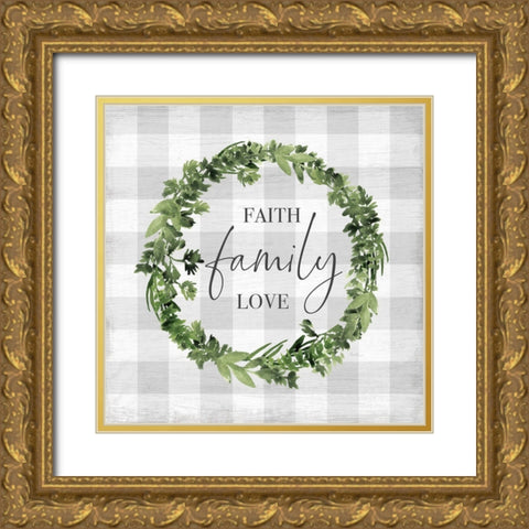 Faith Family Love Wreath Gold Ornate Wood Framed Art Print with Double Matting by Carpentieri, Natalie