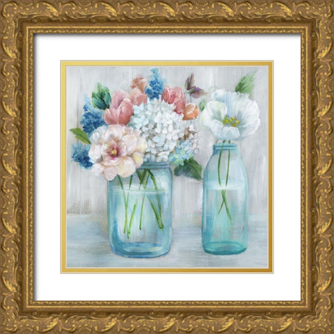 Country Bouquet Gold Ornate Wood Framed Art Print with Double Matting by Nan
