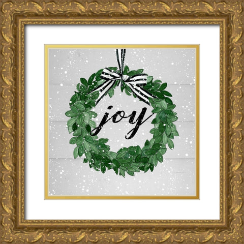 Joy Wreath Gold Ornate Wood Framed Art Print with Double Matting by Robinson, Carol