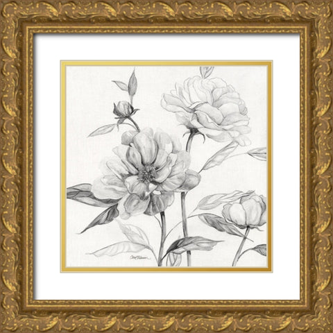 Linen Peony Sketch I Gold Ornate Wood Framed Art Print with Double Matting by Robinson, Carol