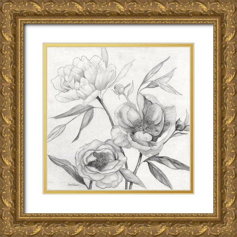 Linen Peony Sketch II Gold Ornate Wood Framed Art Print with Double Matting by Robinson, Carol