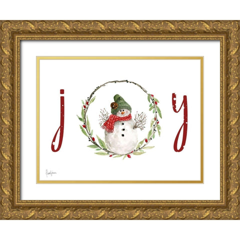 Farmhouse Christmas Joy Gold Ornate Wood Framed Art Print with Double Matting by Finn, Livi