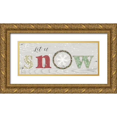 Farmhouse Christmas Snow Sign Gold Ornate Wood Framed Art Print with Double Matting by Finn, Livi