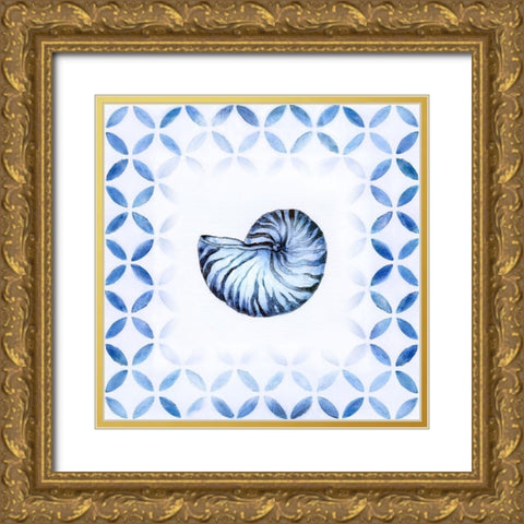 Royal Blue Shell I Gold Ornate Wood Framed Art Print with Double Matting by Tava Studios