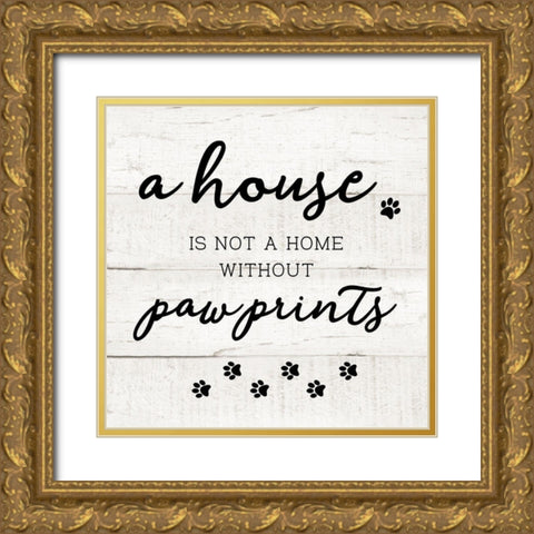 Home Pawprints Gold Ornate Wood Framed Art Print with Double Matting by Murray, Amanda
