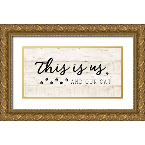 Us and Our Cat Gold Ornate Wood Framed Art Print with Double Matting by CAD Designs