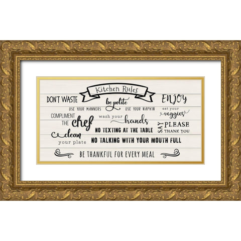 Rules of the Kitchen Gold Ornate Wood Framed Art Print with Double Matting by CAD Designs