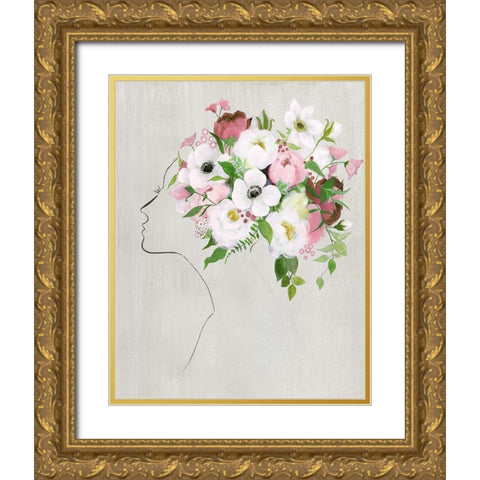 Floral Portrait II Gold Ornate Wood Framed Art Print with Double Matting by Tava Studios
