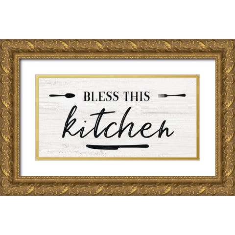 Bless this Kitchen Gold Ornate Wood Framed Art Print with Double Matting by Carpentieri, Natalie