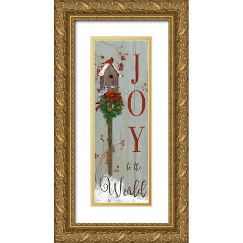 Joy Cardinals Gold Ornate Wood Framed Art Print with Double Matting by Swatland, Sally