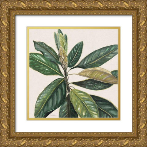 Magnolia Leaves II Gold Ornate Wood Framed Art Print with Double Matting by Robinson, Carol