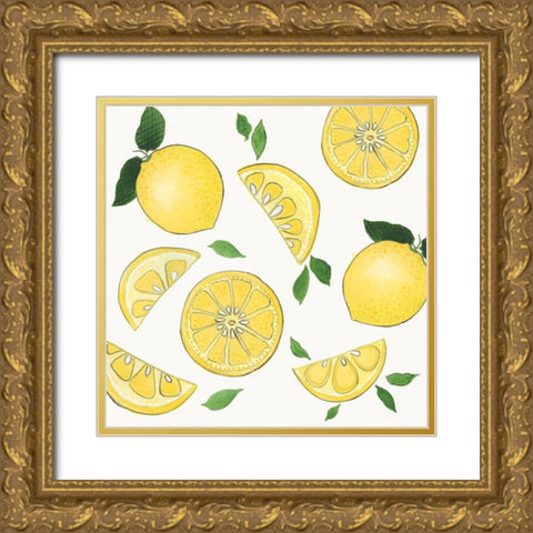Zesty Lemons Gold Ornate Wood Framed Art Print with Double Matting by Tava Studios