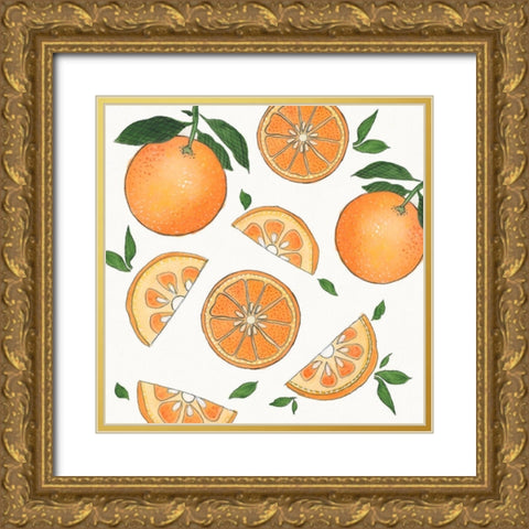 Zesty Oranges Gold Ornate Wood Framed Art Print with Double Matting by Tava Studios