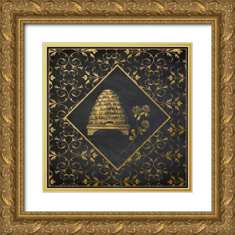 Golden Bee Hive Gold Ornate Wood Framed Art Print with Double Matting by Santiago, Daniela