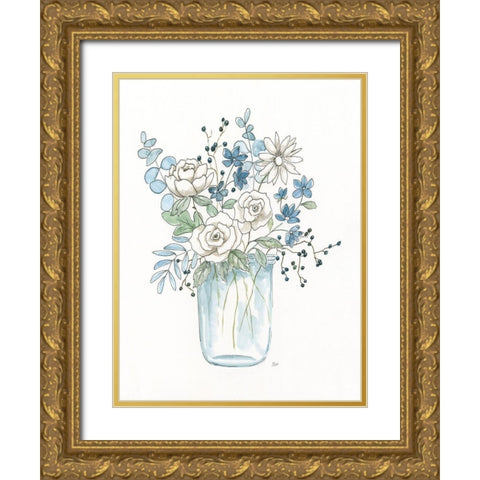 Softly Whisper Bouquet II Gold Ornate Wood Framed Art Print with Double Matting by Nan