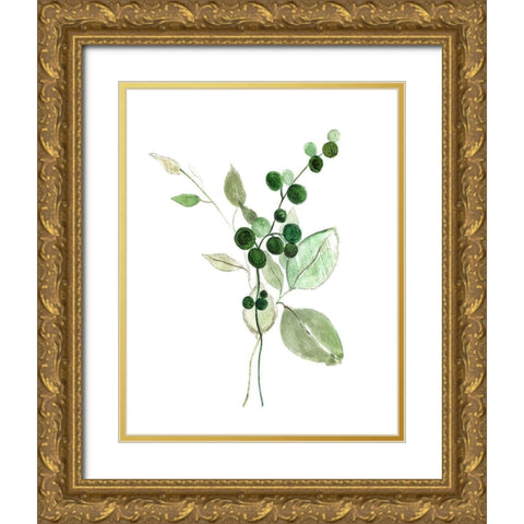 Sprigs in Green I Gold Ornate Wood Framed Art Print with Double Matting by Tava Studios
