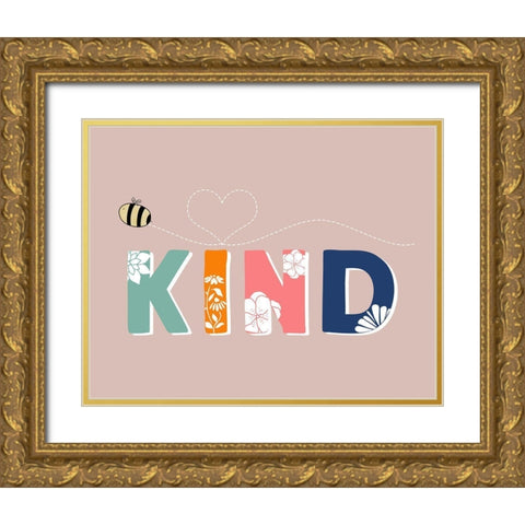 Bee Kind Gold Ornate Wood Framed Art Print with Double Matting by Santiago, Daniela