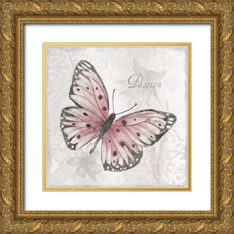 Passion Butterfly Gold Ornate Wood Framed Art Print with Double Matting by Tava Studios