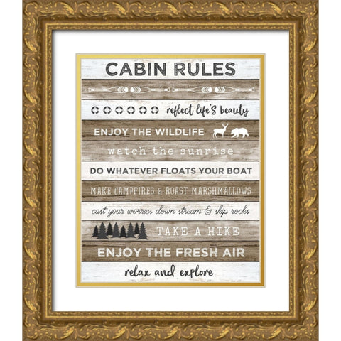 Cabin Rules Gold Ornate Wood Framed Art Print with Double Matting by Carpentieri, Natalie