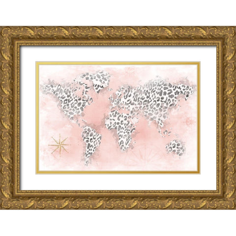 Pink Cheetah Map Gold Ornate Wood Framed Art Print with Double Matting by Carpentieri, Natalie