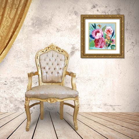 Happy Flowers I Gold Ornate Wood Framed Art Print with Double Matting by Tava Studios