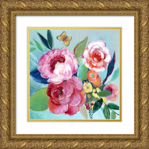 Happy Flowers I Gold Ornate Wood Framed Art Print with Double Matting by Tava Studios