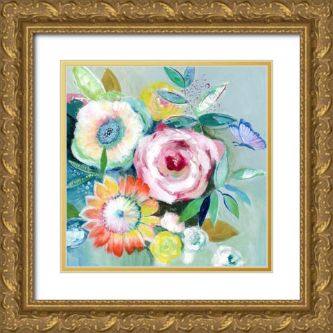 Happy Flowers II Gold Ornate Wood Framed Art Print with Double Matting by Tava Studios