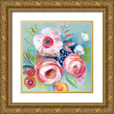 Happy Flowers III Gold Ornate Wood Framed Art Print with Double Matting by Tava Studios