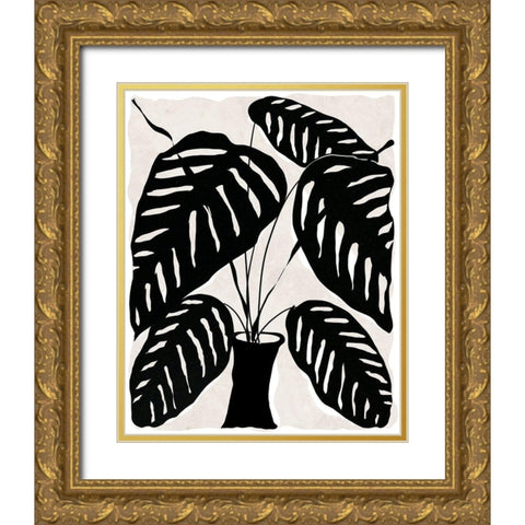 Black and White Potted Plant I Gold Ornate Wood Framed Art Print with Double Matting by Santiago, Daniela