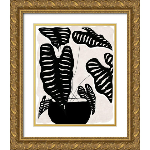 Black and White Potted Plant II Gold Ornate Wood Framed Art Print with Double Matting by Santiago, Daniela