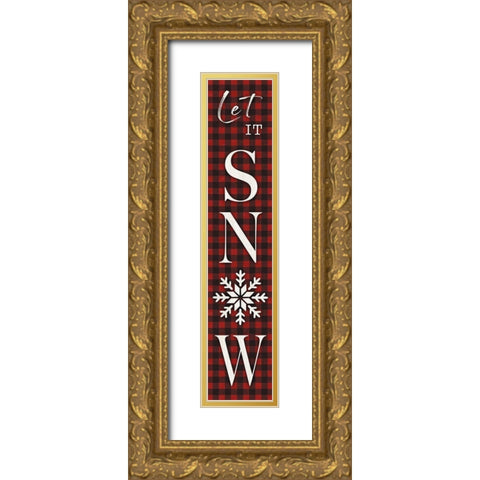 Gingham Snow Gold Ornate Wood Framed Art Print with Double Matting by CAD Designs