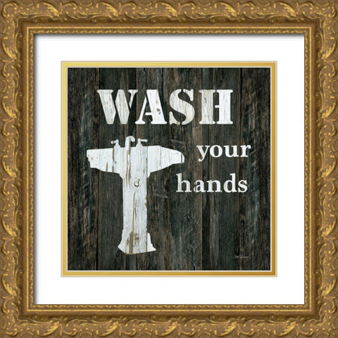 Wash Your Hands Gold Ornate Wood Framed Art Print with Double Matting by Robinson, Carol