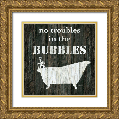No Troubles Gold Ornate Wood Framed Art Print with Double Matting by Robinson, Carol