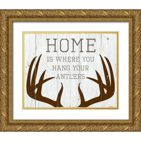 Hang Your Antlers Gold Ornate Wood Framed Art Print with Double Matting by Santiago, Daniela