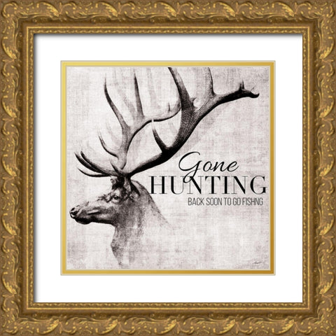 Gone Hunting and Fishing Gold Ornate Wood Framed Art Print with Double Matting by Butler, John