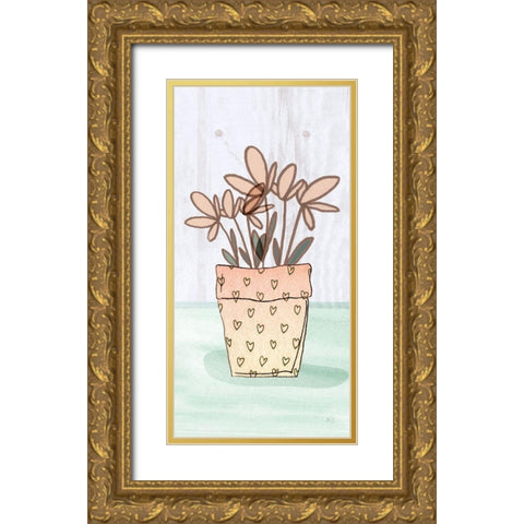 Potted Posies I Gold Ornate Wood Framed Art Print with Double Matting by Jill, Susan