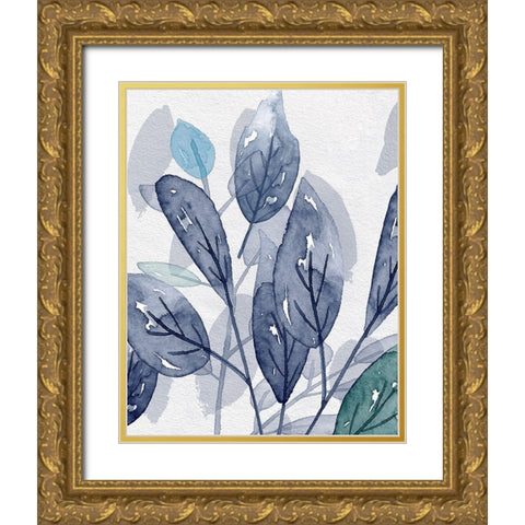 Shadow Leaves in Blue II Gold Ornate Wood Framed Art Print with Double Matting by Jill, Susan