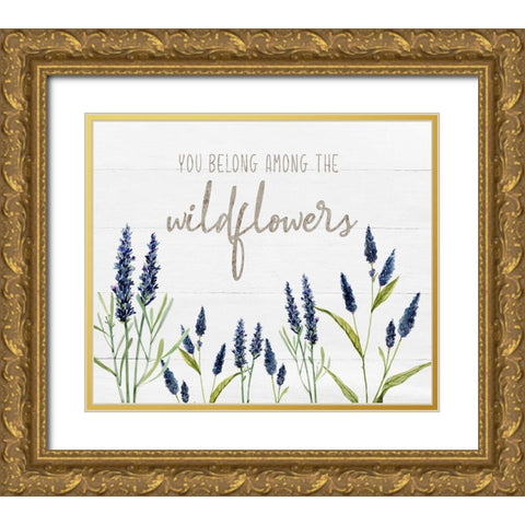 Navy Wildflowers Gold Ornate Wood Framed Art Print with Double Matting by Robinson, Carol