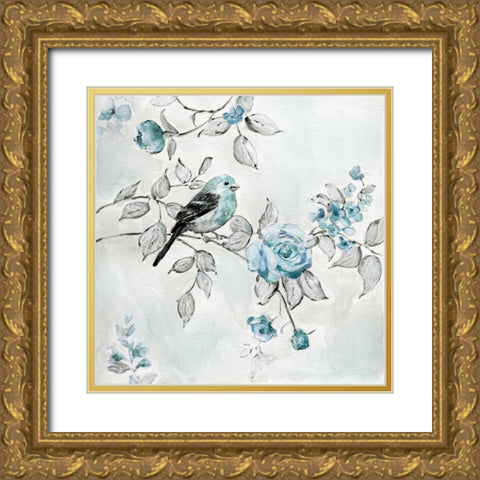 Finch and Spring Rose Climbers I Gold Ornate Wood Framed Art Print with Double Matting by Swatland, Sally