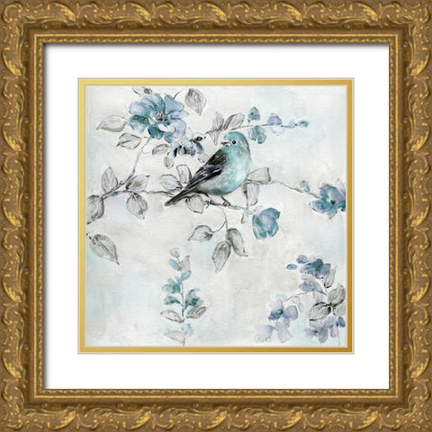 Finch and Spring Rose Climbers II Gold Ornate Wood Framed Art Print with Double Matting by Swatland, Sally