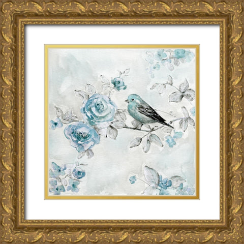 Finch and Spring Rose Climbers III Gold Ornate Wood Framed Art Print with Double Matting by Swatland, Sally