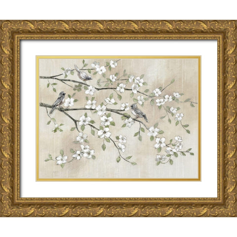 Early Birds and Blossoms Gold Ornate Wood Framed Art Print with Double Matting by Nan