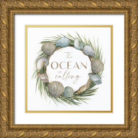 The Ocean is Calling Gold Ornate Wood Framed Art Print with Double Matting by Nan
