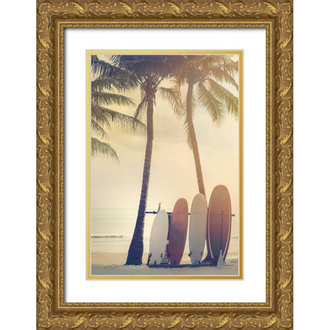 Surfing Summer Gold Ornate Wood Framed Art Print with Double Matting by Calascibetta, Mike