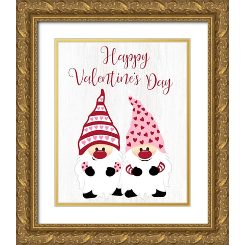 Valentine Gnomes Gold Ornate Wood Framed Art Print with Double Matting by CAD Designs