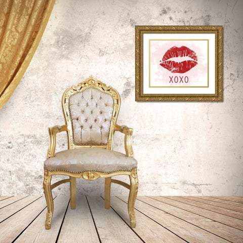 XOXO Lips Gold Ornate Wood Framed Art Print with Double Matting by Carpentieri, Natalie